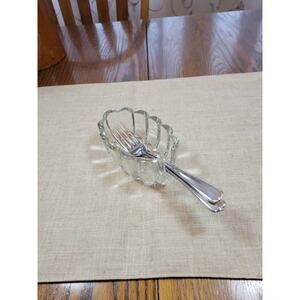 Vintage Princess House Spoon Holder Buffet, Crystal Silverware Holder Ribbed